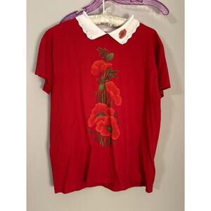 Vintage PFI Fashions, INC Graphic Collared Poppy Flower T-Shirt